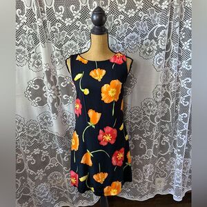 Modern Tropical Floral Black Sleeveless Mini Dress